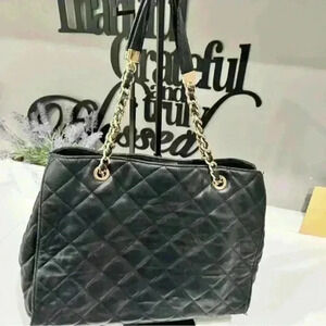 Michael kors quilted leather shoulder bag, black with gold chain and accent